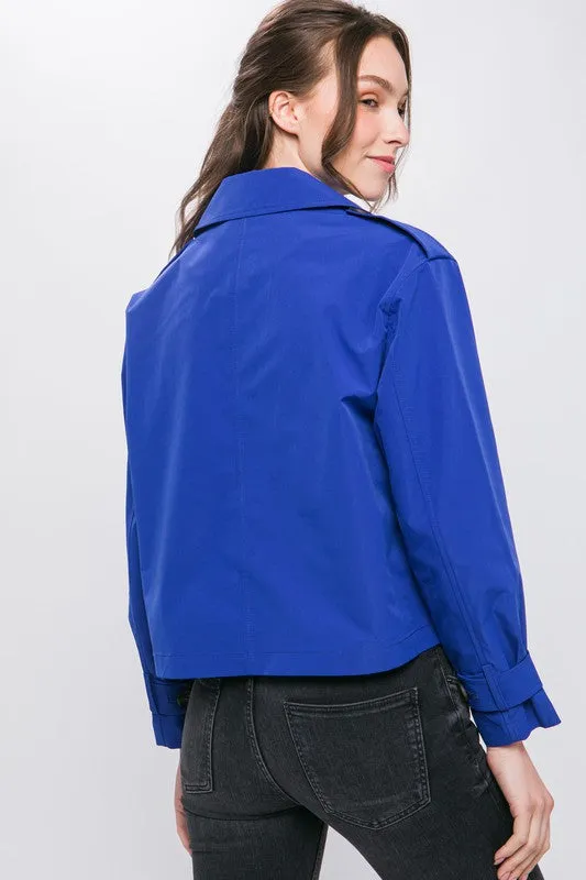 Royal Cropped Trench Jacket with Belt Sleeve Detail