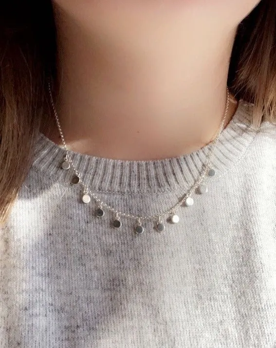 Sara Dangling Disc Necklace,Sterling Silver