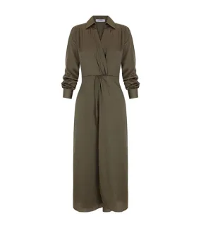 Side Gathered Wrap Dress Green