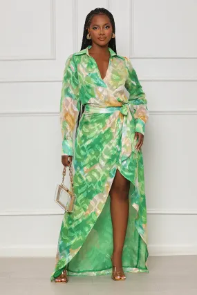 Smooth Talkin' Wrap Maxi Dress (Green Multi)- FINAL SALE