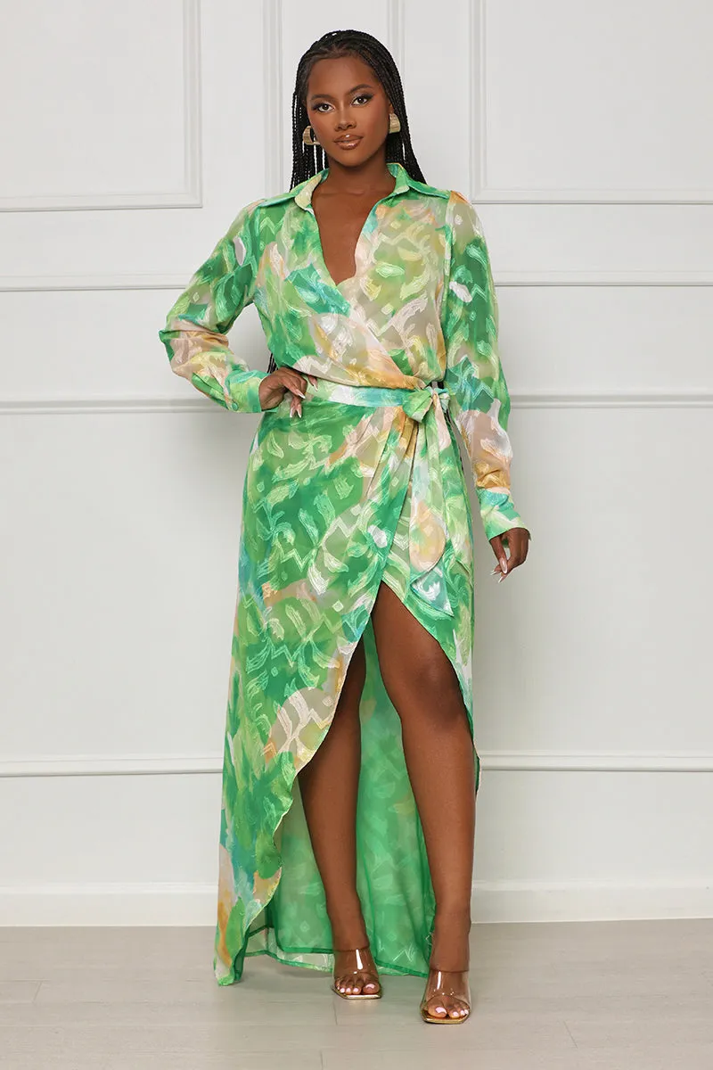 Smooth Talkin' Wrap Maxi Dress (Green Multi)- FINAL SALE