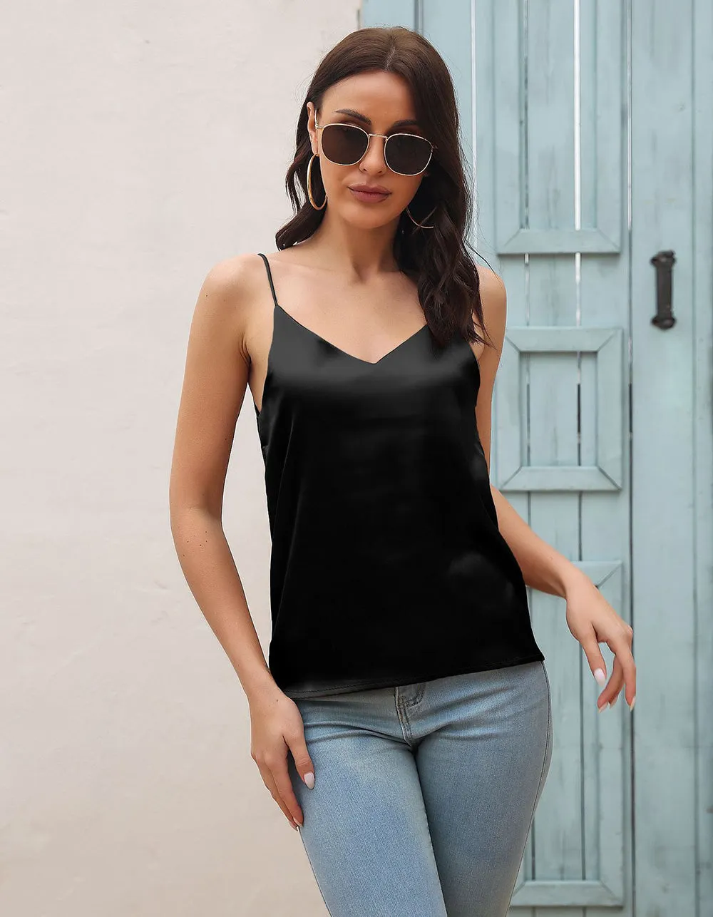 Solid-color Strap Satin Backless Camisole