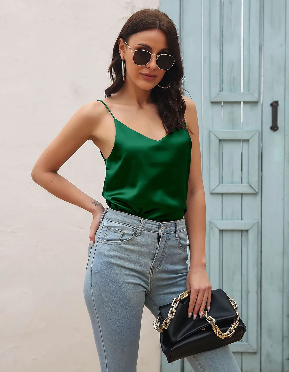Solid-color Strap Satin Backless Camisole