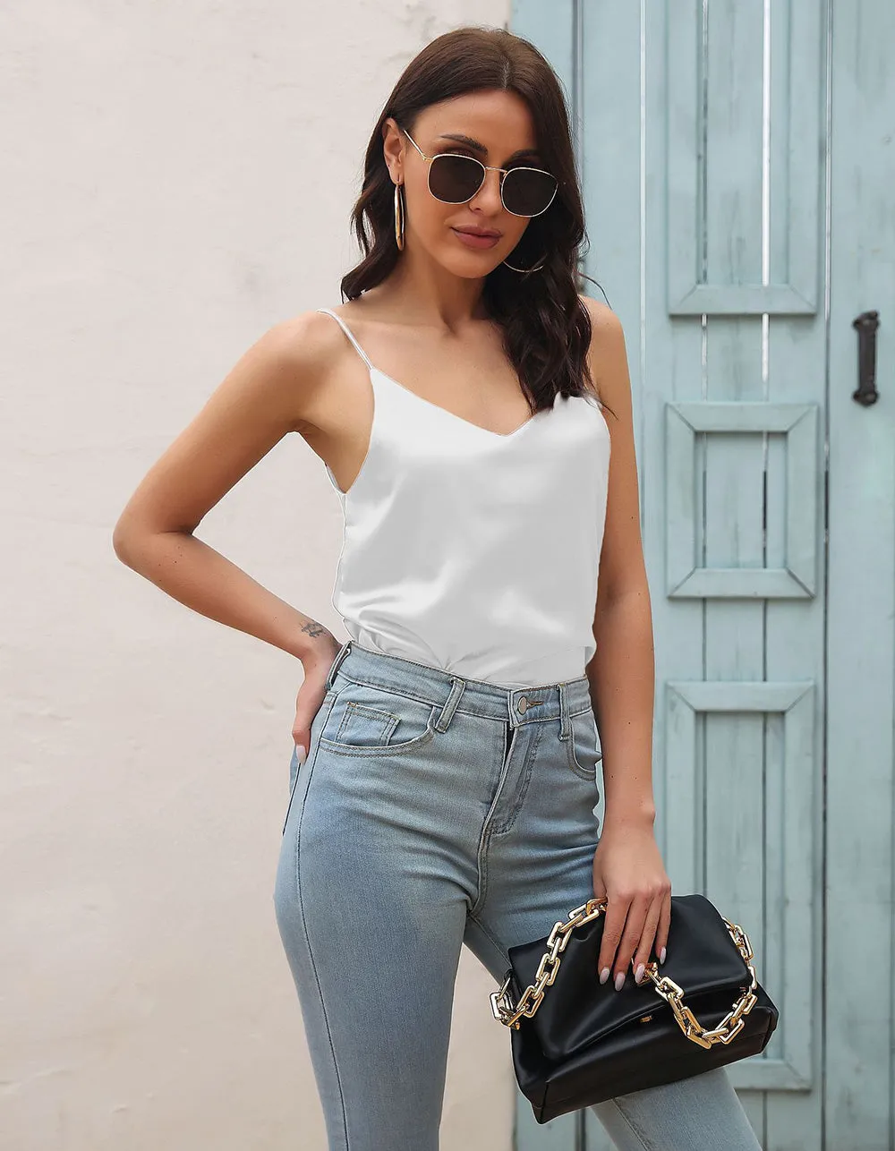 Solid-color Strap Satin Backless Camisole