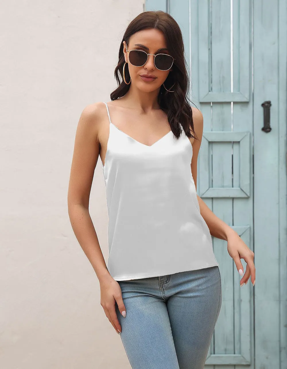 Solid-color Strap Satin Backless Camisole