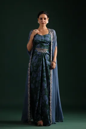 Stone Blue Embellished Cape Set