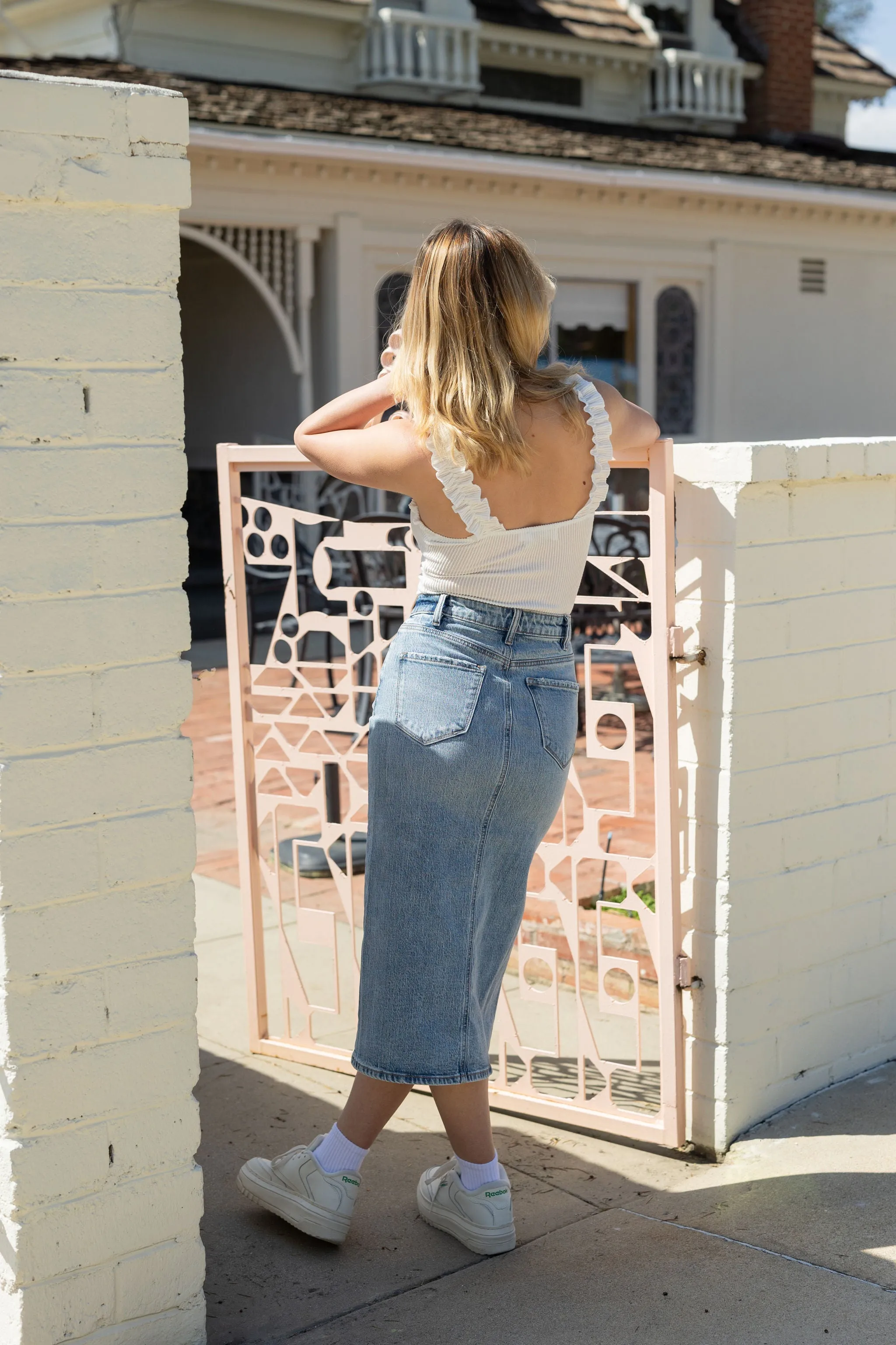 Stop Talking Denim Midi Skirt