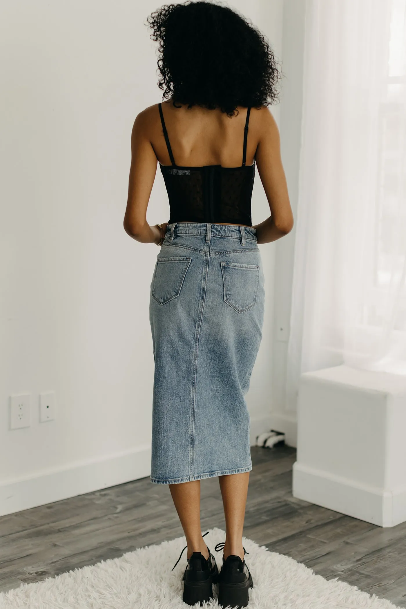 Stop Talking Denim Midi Skirt