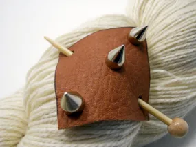 Studded Leather Shawl Pin ~ Saddle Leather