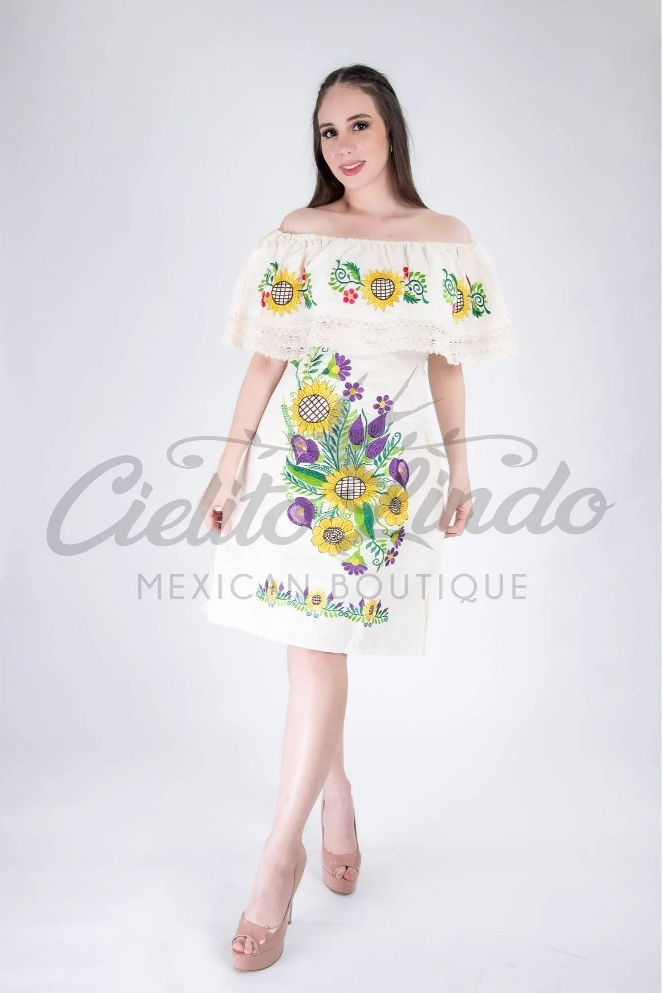 Sunflower Off the Shoulder Dress Cream