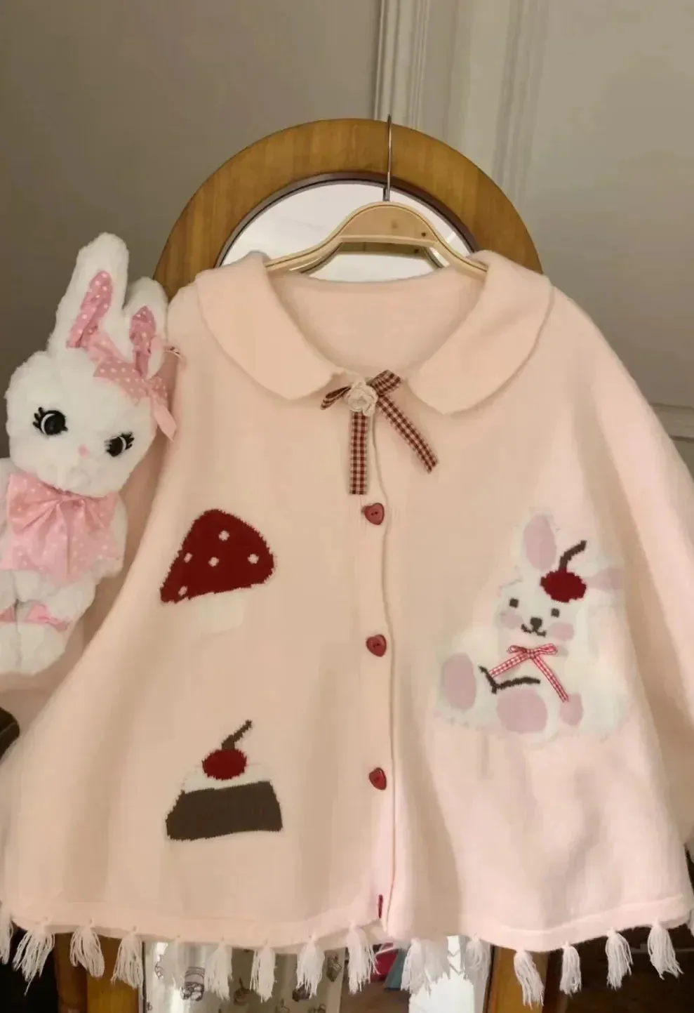 TAVIMART  -  Japanese College Style Autumn Winter Cute Bunny Shawl Cloak Kawaii Lapel Tassel Bow Cardigan Women Knitted Sweater Top