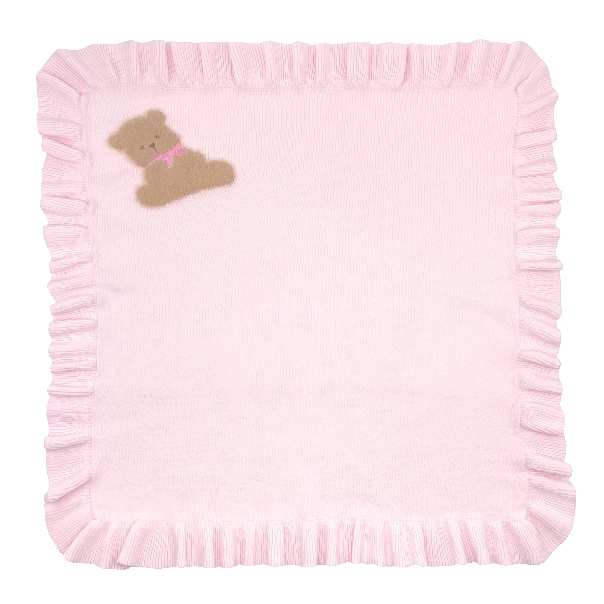Teddy Bear Lightweight Pink Ruffle Knit Blanket 20" x 20"