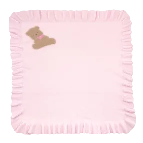 Teddy Bear Lightweight Pink Ruffle Knit Blanket 20" x 20"