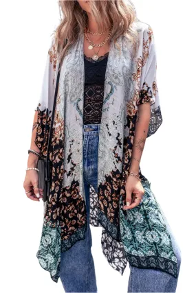 TEEK - Open Front Multicolor Half Sleeve Cover Up