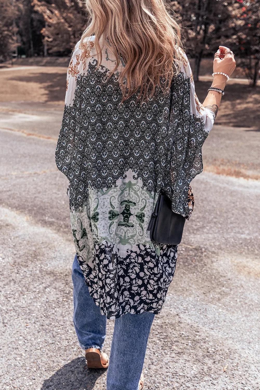 TEEK - Open Front Multicolor Half Sleeve Cover Up