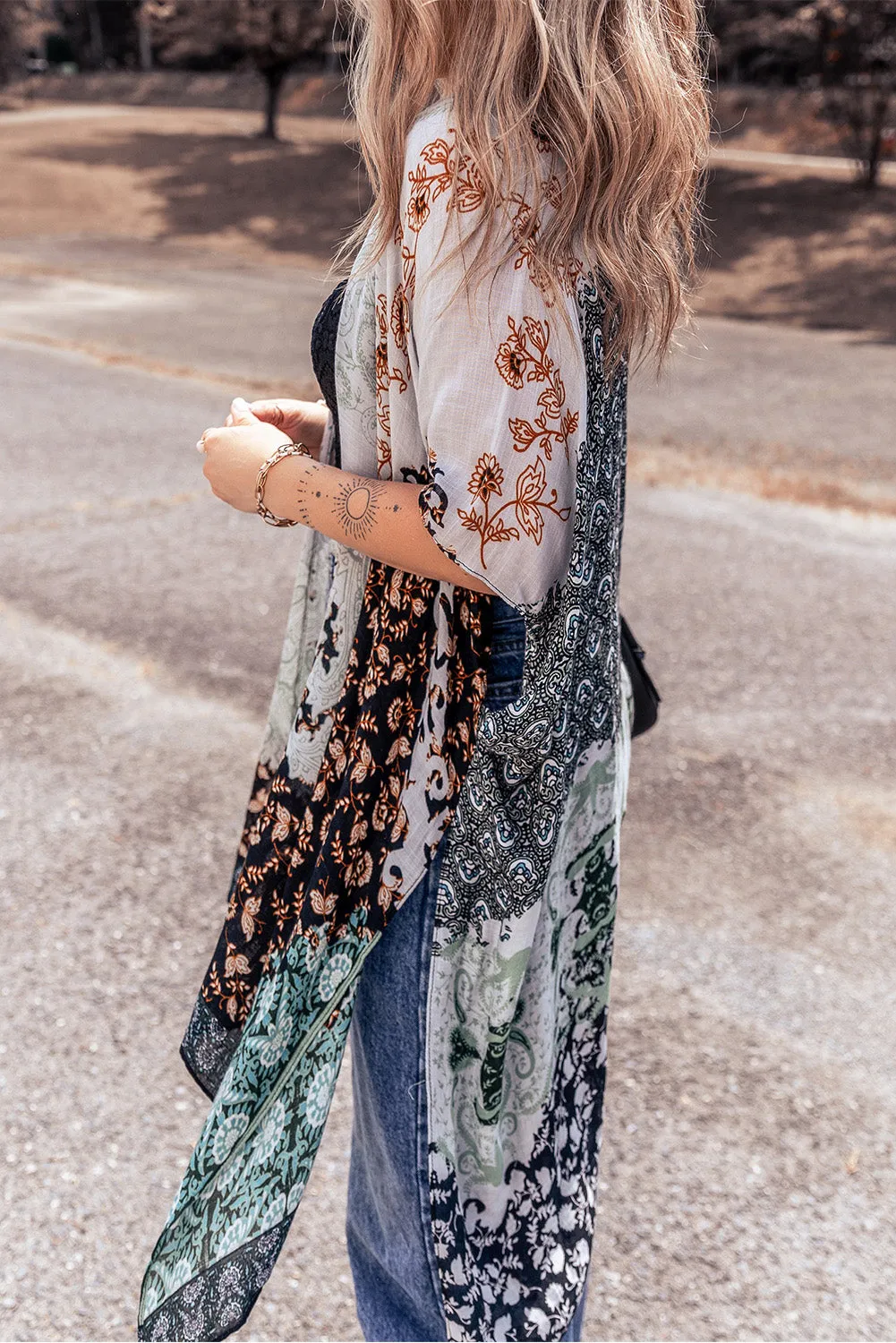 TEEK - Open Front Multicolor Half Sleeve Cover Up