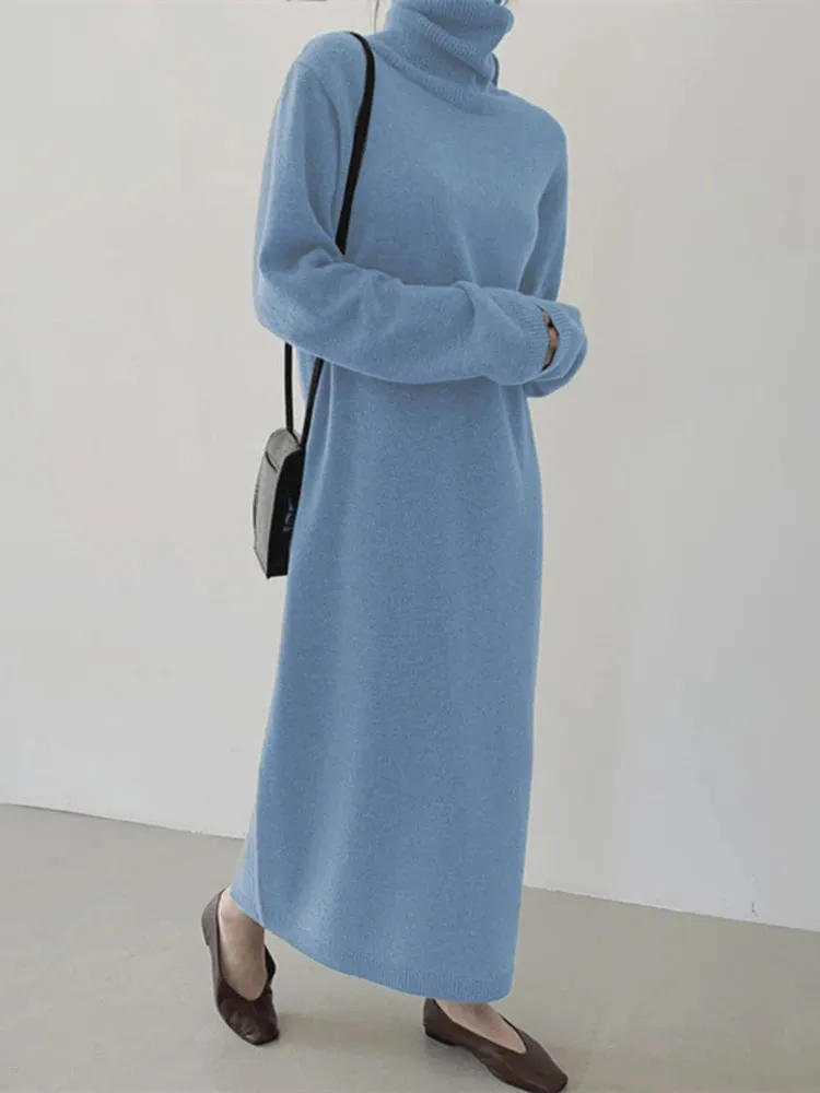 Thick Winter Women'S Dress 2021 Fall Sweater Women Dress Long Sleeve  Knitted Dresses Maxi Vintage Oversize Dresses Knitting