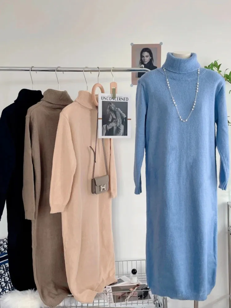 Thick Winter Women'S Dress 2021 Fall Sweater Women Dress Long Sleeve  Knitted Dresses Maxi Vintage Oversize Dresses Knitting