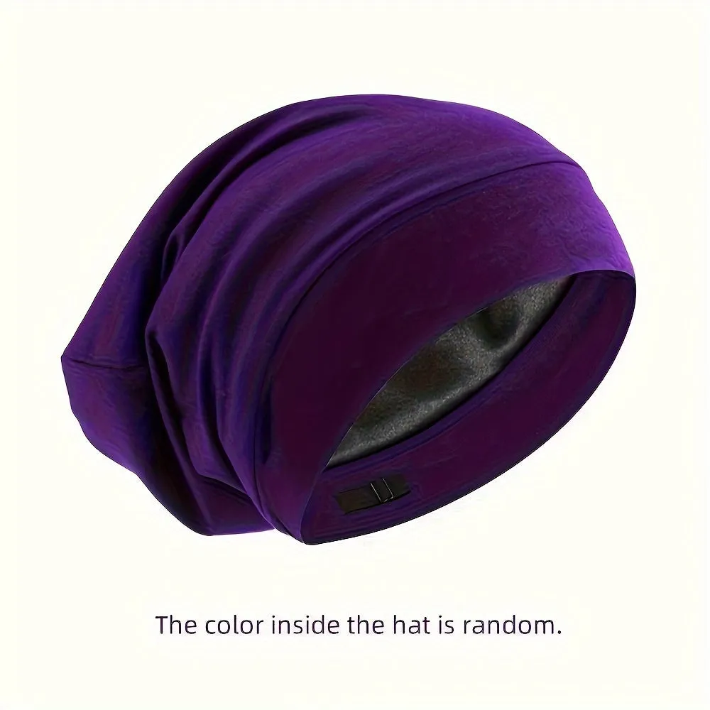 Ultra-Soft Satin Lined Slouchy Beanie - Breathable, Adjustable, Elastic Skull Cap for Sleeping, Hair Protection - Unisex, Solid Colors, One-Size-Fits-Most