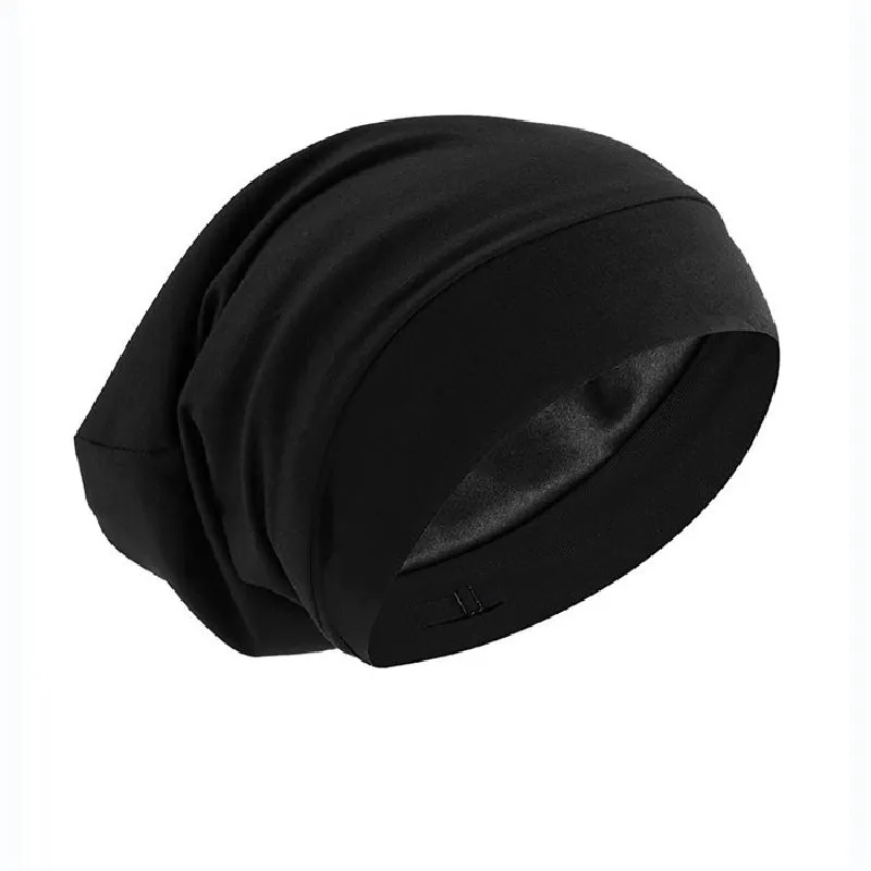 Ultra-Soft Satin Lined Slouchy Beanie - Breathable, Adjustable, Elastic Skull Cap for Sleeping, Hair Protection - Unisex, Solid Colors, One-Size-Fits-Most