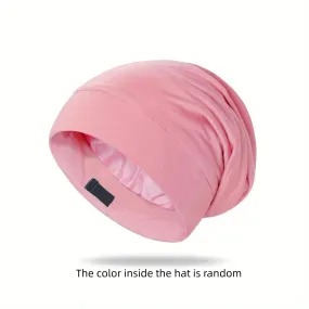 Ultra-Soft Satin Lined Slouchy Beanie - Breathable, Adjustable, Elastic Skull Cap for Sleeping, Hair Protection - Unisex, Solid Colors, One-Size-Fits-Most