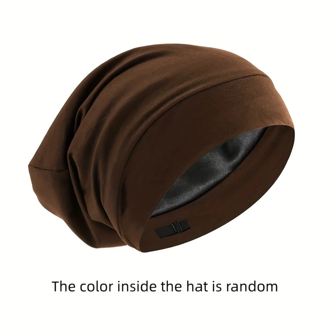 Ultra-Soft Satin Lined Slouchy Beanie - Breathable, Adjustable, Elastic Skull Cap for Sleeping, Hair Protection - Unisex, Solid Colors, One-Size-Fits-Most