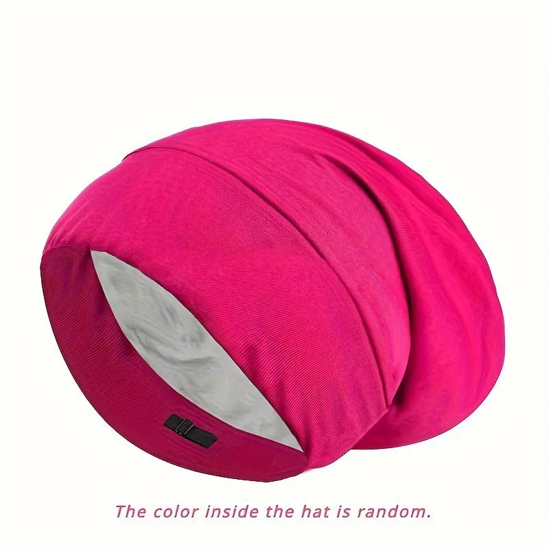 Ultra-Soft Satin Lined Slouchy Beanie - Breathable, Adjustable, Elastic Skull Cap for Sleeping, Hair Protection - Unisex, Solid Colors, One-Size-Fits-Most