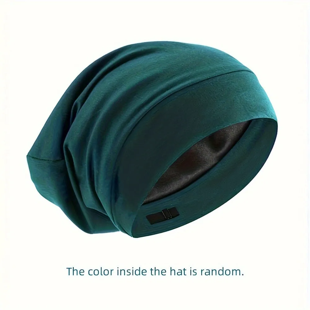 Ultra-Soft Satin Lined Slouchy Beanie - Breathable, Adjustable, Elastic Skull Cap for Sleeping, Hair Protection - Unisex, Solid Colors, One-Size-Fits-Most