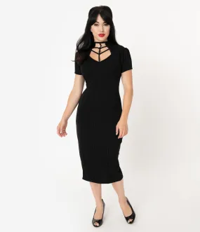 Unique Vintage 1960s Black Cage Allison Wiggle Dress