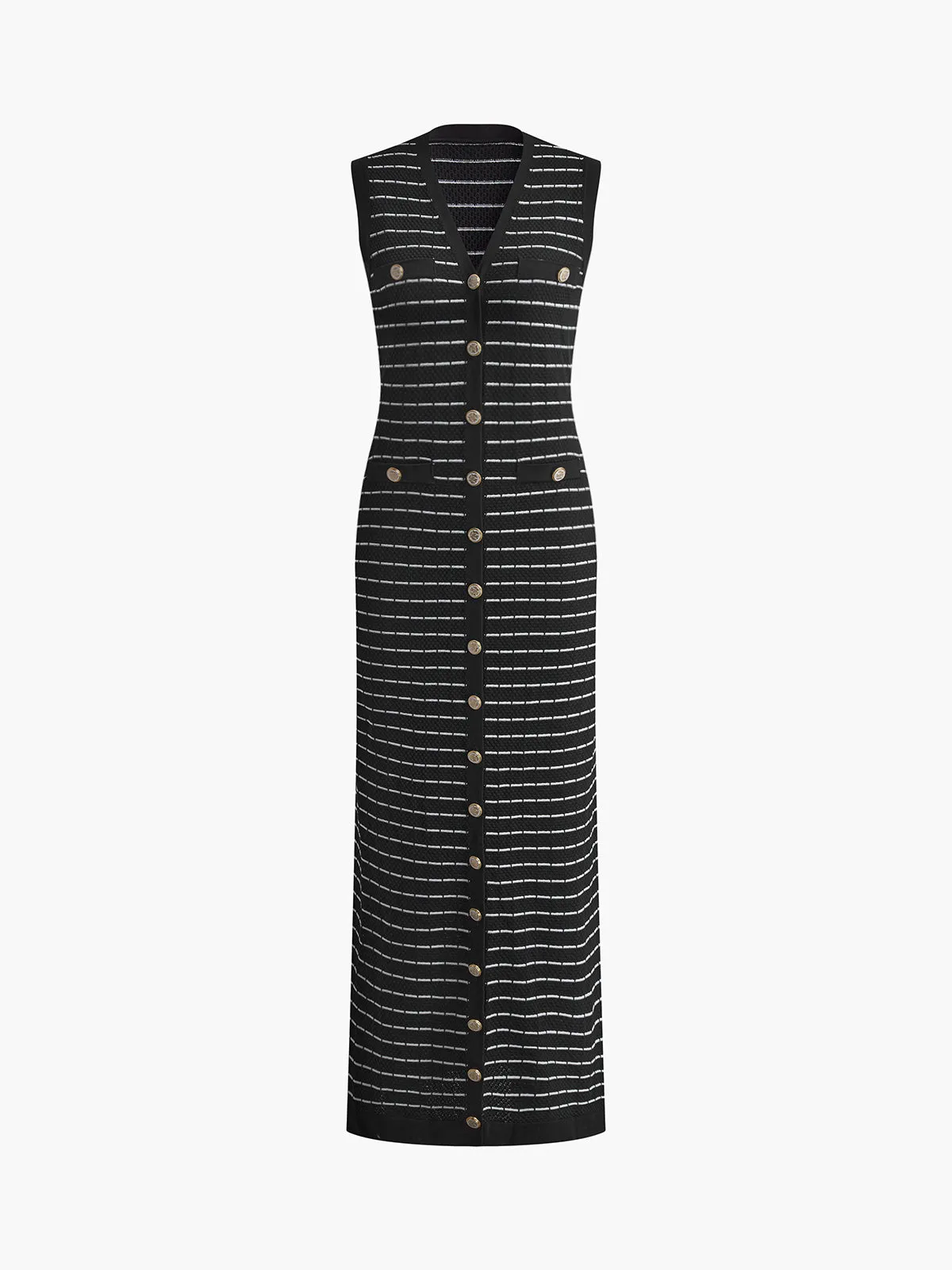 Uniwim Striped Metal Button Long Sweater Dress