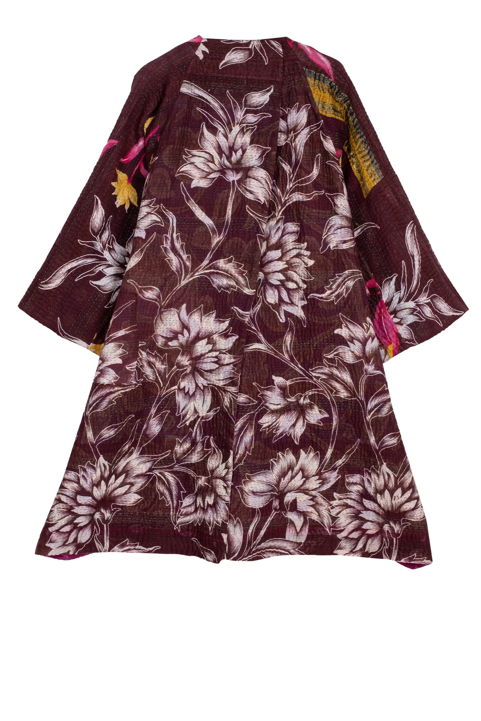 VINTAGE COTTON KANTHA KIMONO DUSTER - cv4317-0030a -
