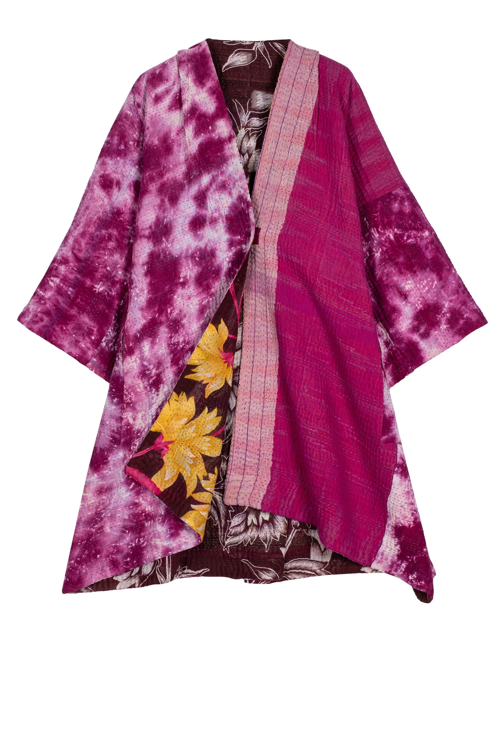 VINTAGE COTTON KANTHA KIMONO DUSTER - cv4317-0030a -