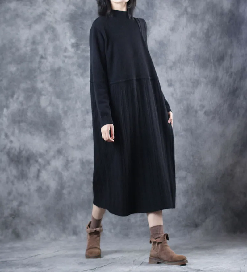 Vintage Loose High Neck Base Sweater Dresses For Women W609