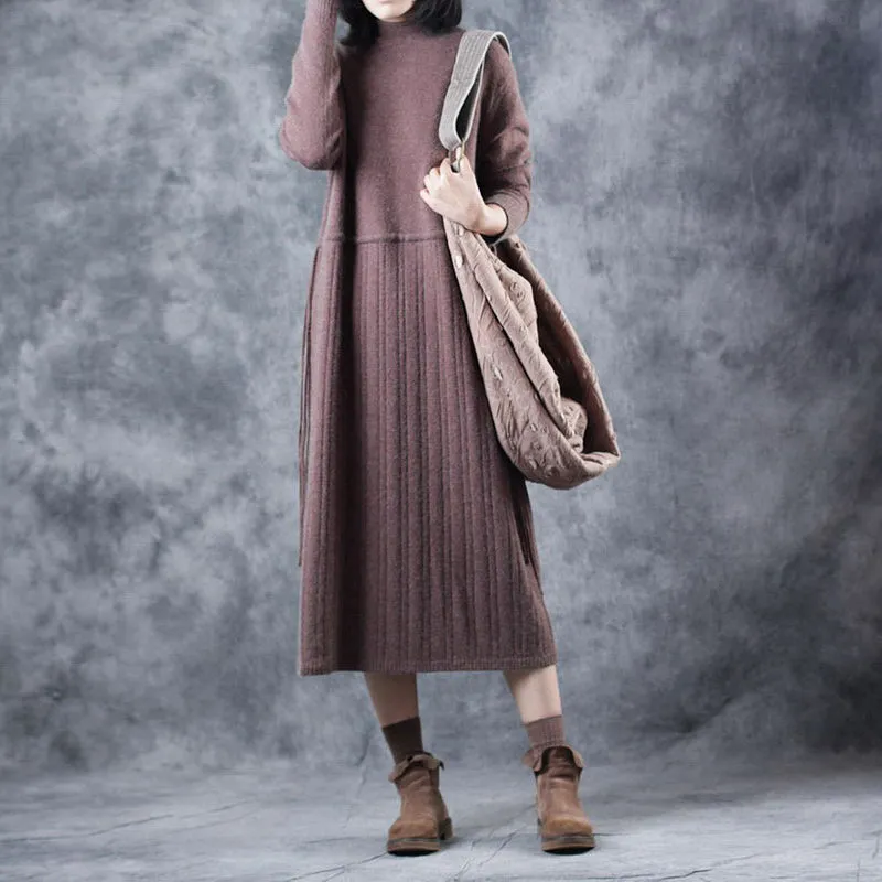 Vintage Loose High Neck Base Sweater Dresses For Women W609