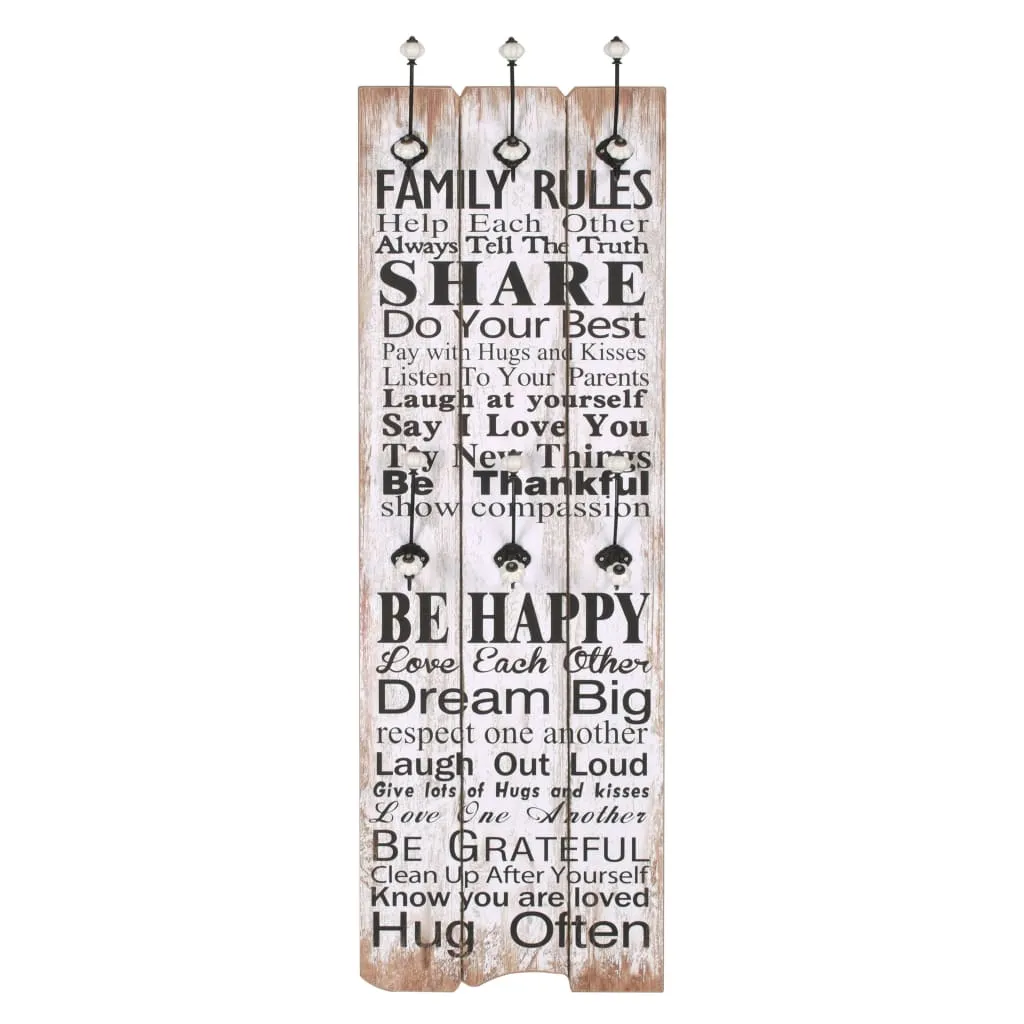 Wall-mounted Coat Rack with 6 Hooks 120x40 cm FAMILY RULES
