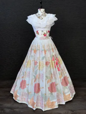 White Color Thread & Sequins Embroidery Work Georgette Lehenga Set