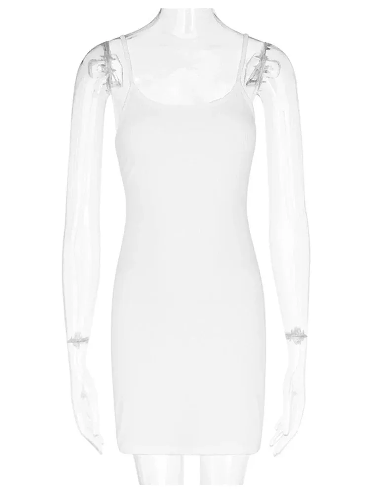 White Spaghetti Strap Sleeveless A-Line Mini Dress