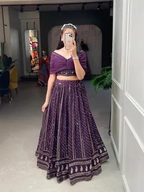 Wine Color Sequins and Embroidery Thread Work Georgette Co-Ord Set Lehenga Choli