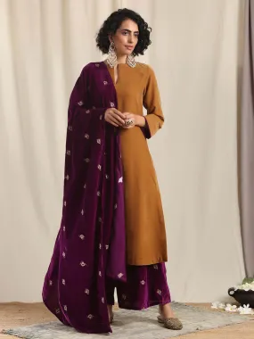 Wine Velvet Embroidered Shawl