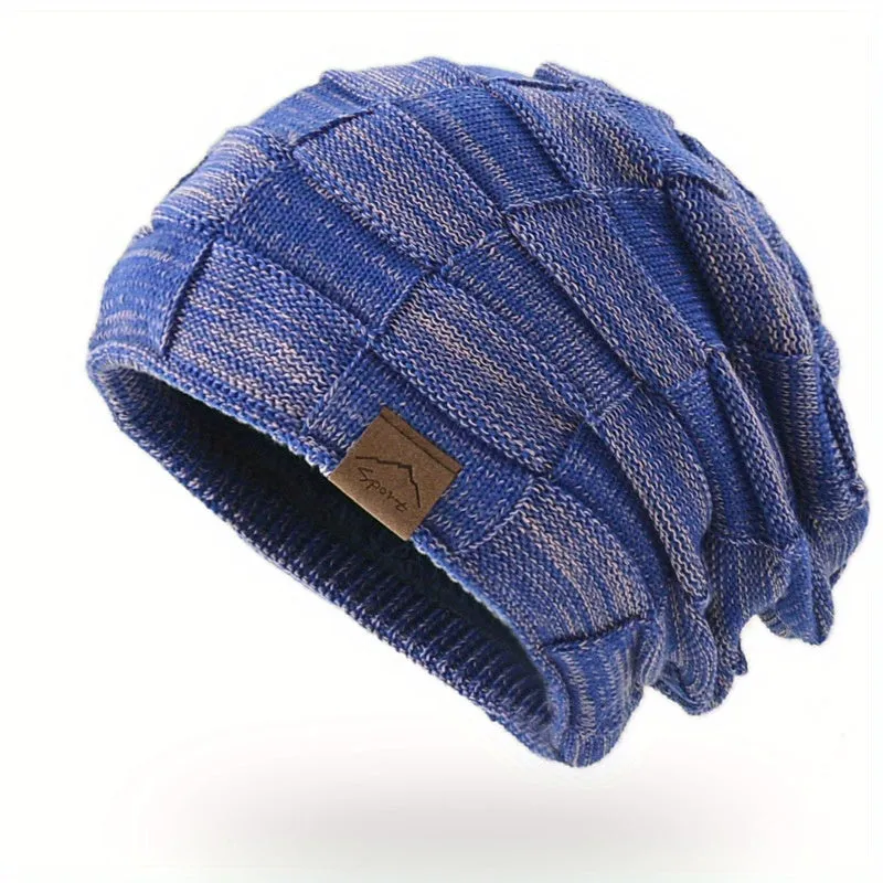 Winter Slouchy Beanie Hat - Soft Acrylic Graphic Plaid Pattern Ear Warmer with Drawstring Closure - Hand Wash Only, Perfect for Halloween, Movie Theme, Fitted Style
