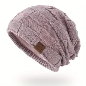 Winter Slouchy Beanie Hat - Soft Acrylic Graphic Plaid Pattern Ear Warmer with Drawstring Closure - Hand Wash Only, Perfect for Halloween, Movie Theme, Fitted Style