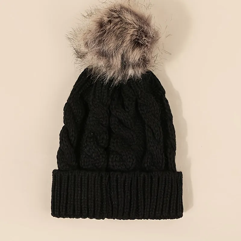Winter Warmth Pom Beanie - Soft, Lightweight, Elastic, Cuffed Knit Hat with Skull Cap Design - Perfect for Women in Autumn and Winter Season