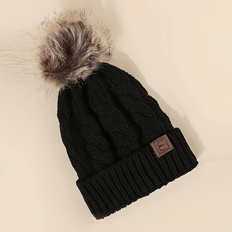 Winter Warmth Pom Beanie - Soft, Lightweight, Elastic, Cuffed Knit Hat with Skull Cap Design - Perfect for Women in Autumn and Winter Season
