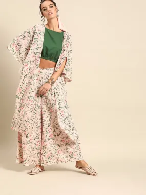 Women Baby Pink Pure Cotton Round Neck Crop Top With Palazzo And Cape