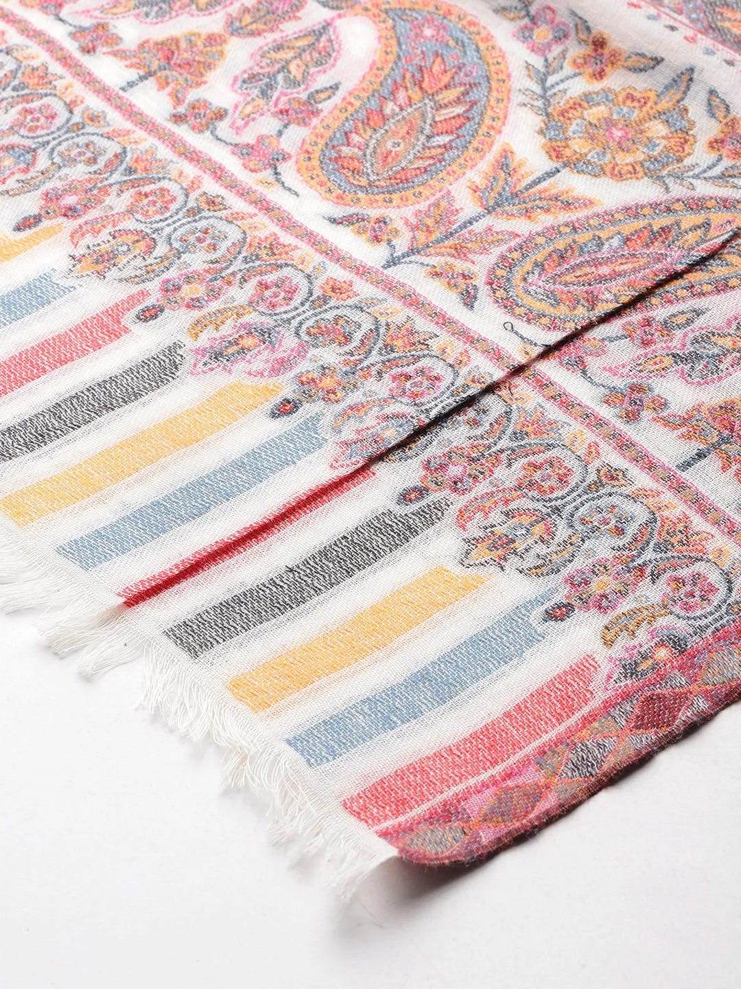 Women Wool Blended Ethnic Motifs Woven Design Shawl