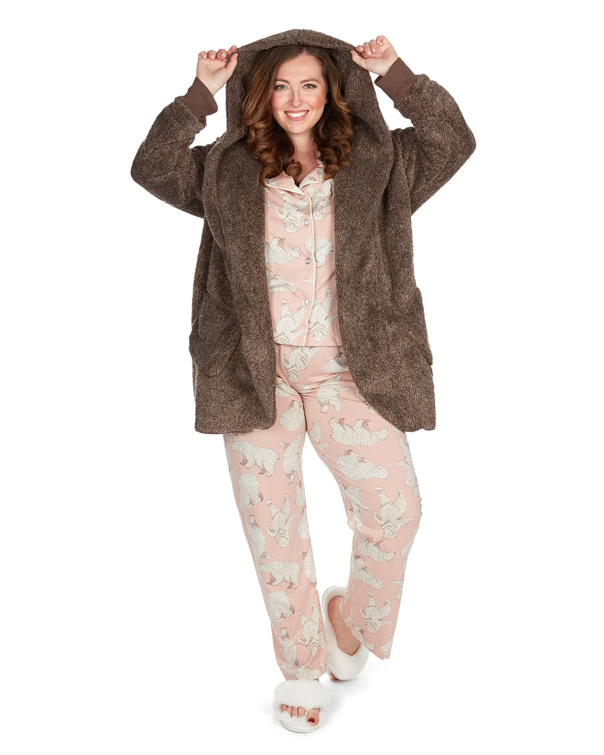 Women's Marled Plush Hooded Lounge Sweater with Shawl Collar