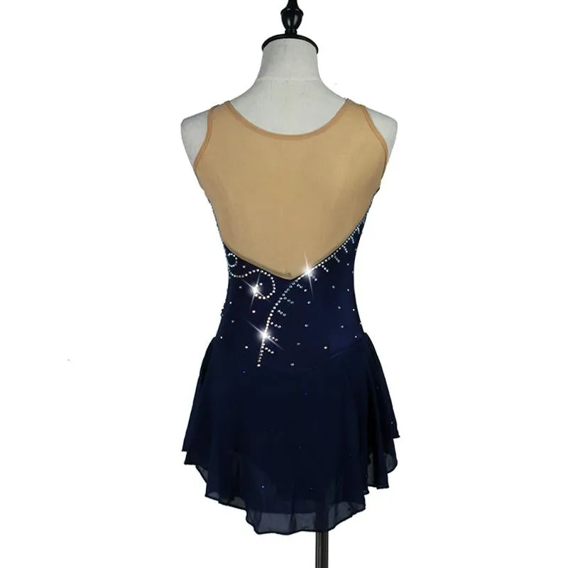Women's Navy Blue Sleeveless Figure Skating Dress