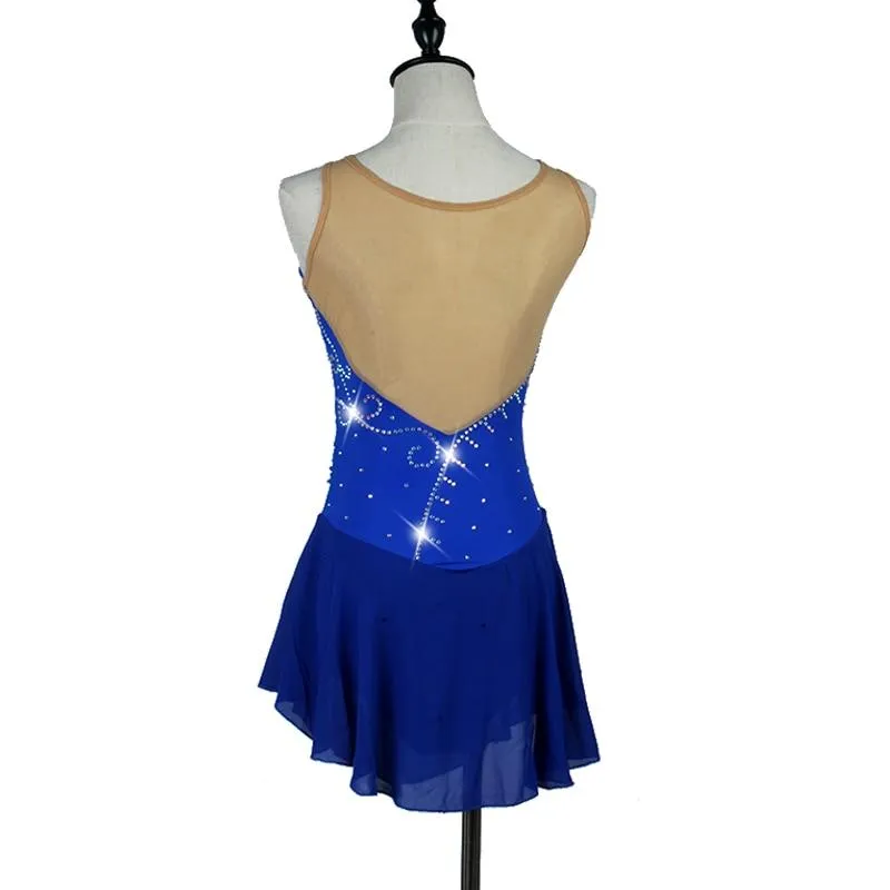 Women's Navy Blue Sleeveless Figure Skating Dress