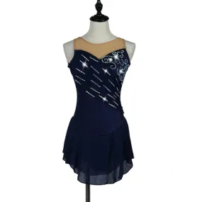 Women's Navy Blue Sleeveless Figure Skating Dress