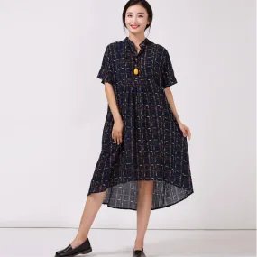Women's Stand Collar Cotton Colored printed Dress